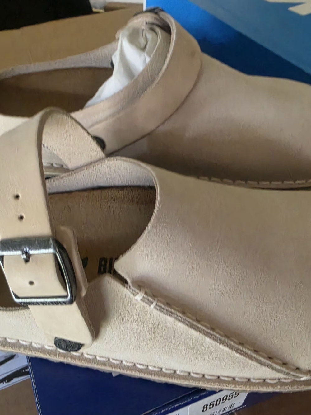 Birkenstock Womens Beige Suede Clog with Buckle Strap - Picture 2 of 7